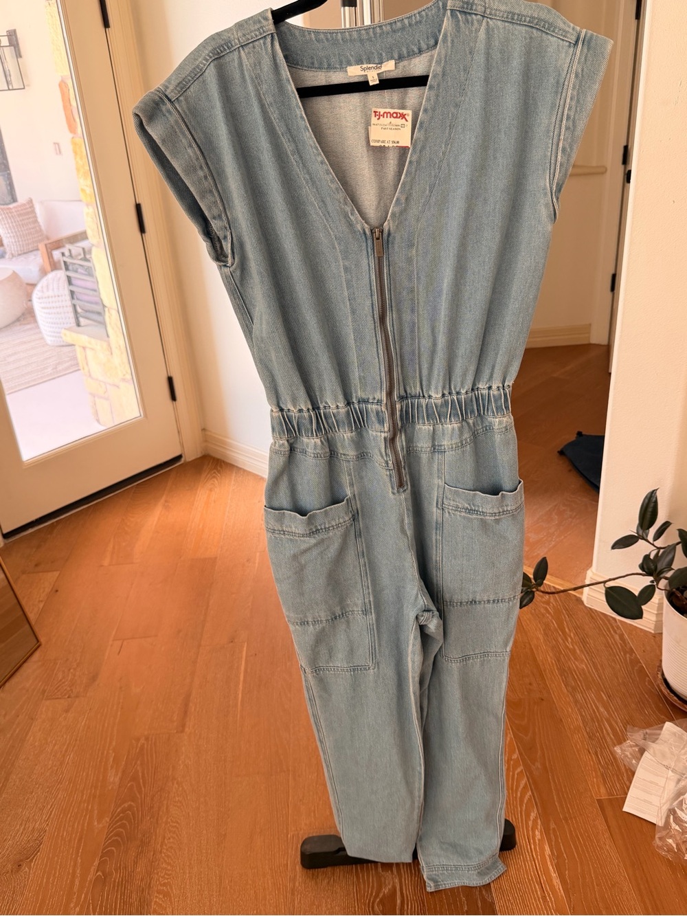 Splendid Light Denim Blue Sleeveless Zip-Front Jumpsuit